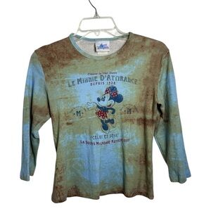 Vtg Y2K Disneyland Resort Minnie Mouse French Parisian Graphic Shirt Top Size Lg